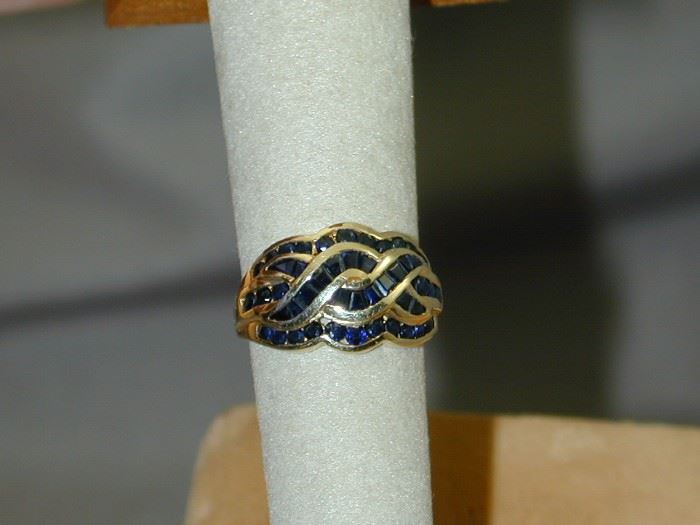 10k Chanel Set Woven Sapphire Ring - Size 7