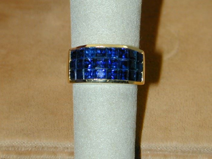 18k Pave Square Sapphire Ring - Size 7.25