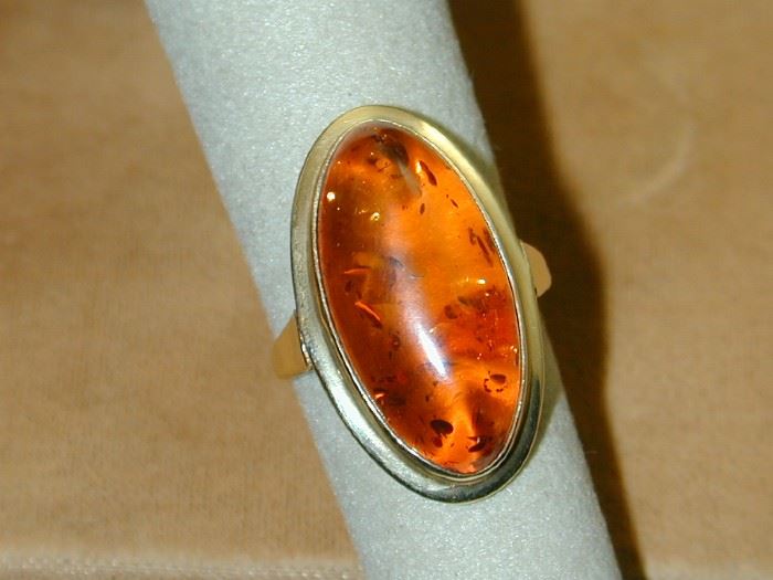 14k Amber Ring - Size 7
