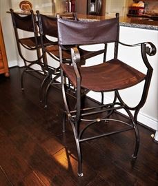 Metal and leather bar stools