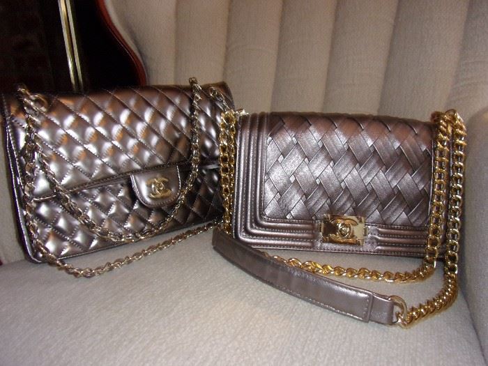 Auth CHANEL quilted CC double flap. Sold on ebay for $2100.00 up to $2600.00 & Auth CHANEL metallic cross body chain strap or shoulder bag. Vintage with some wear. Average sold on ebay $950.00