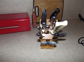 Knives in wooden block
