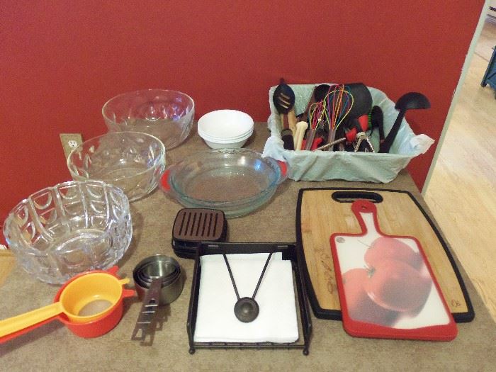Kitchen utensils, cutting boards...