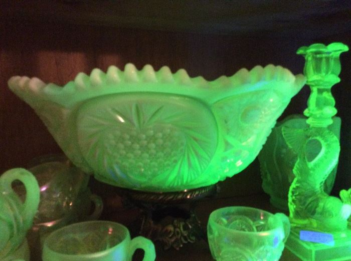 Very large Fenton Vaseline Bowl on Stand - there are two of these!!