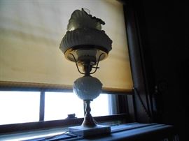 White Fenton hurricane lamp