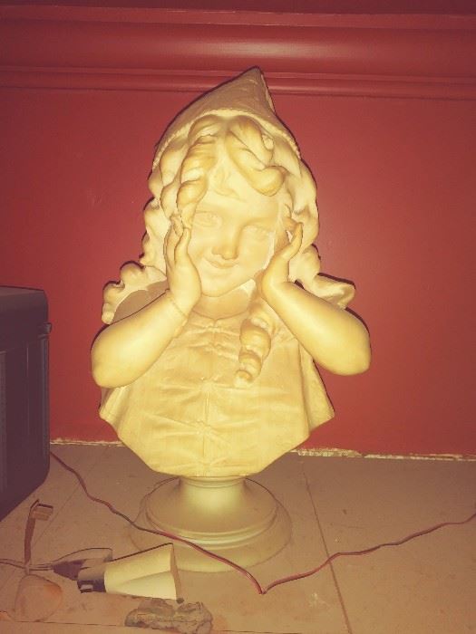 2' tall little girl bust of marble with stand