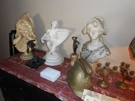 Marble busts, French Helmet, Bronze figures