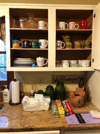 Moon & stars cannister set, coffee mugs, clay chicken, rosemary tin sign,knife block, paper towel holder