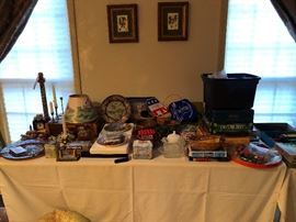 political memorabilia, lamp shade, collector's plates, vintage games
