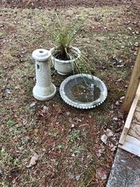 concrete bird bath, flower pot