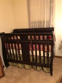 crib, silk dust ruffle,plaid bumper set