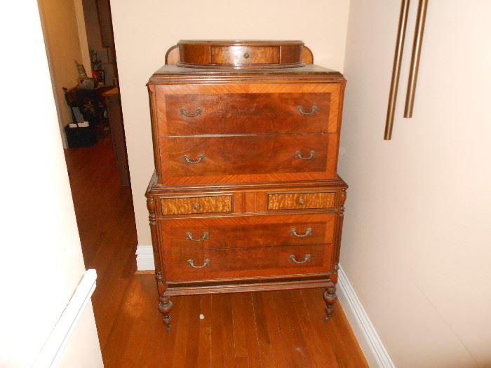 Burled wood stack chest of drawers