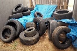 CAR TIRES, TRUCK TIRES, LAWNMOWER TIRES, LARGE ASSORTMENT, QTY APPROX 35