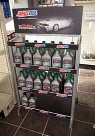 AMS OIL DOUBLE SIDED STATIONARY DISPLAY RACK AND CONTENTS INCLUDES 50 QUARTS OF OIL