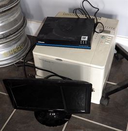 HP LASER JET 4000 OFFICE PRINTER, COBY 15" LCD TV AND SWANN DIGITAL VIDEO RECORDER