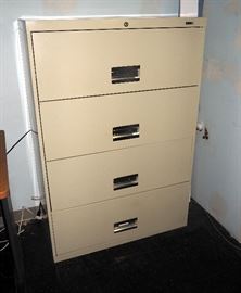 FILEX LATERAL FILING CABINET AND CORNER OFFICE DESK WITH OVERHEAD STORAGE 66.5"H X 83" X 108"