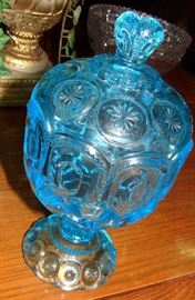 Blue Pressed Glass Candy Dish