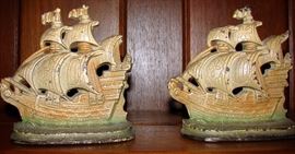 Vintage Metal Tall Ship Bookends