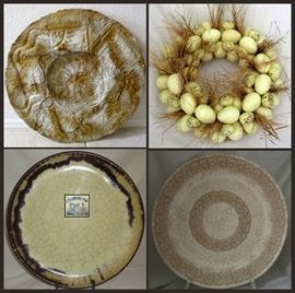 Huge Papier-Mâché Decorative Charger, Egg Wreath, Pier One Plate and Large Ceramic Charger 