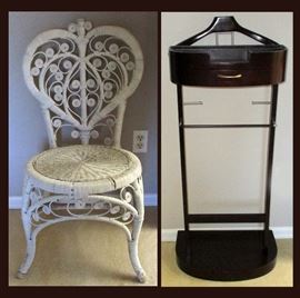 One of 2 Wicker Chairs, the other is Natural and Very Nice Valet with Jewelry Drawer 