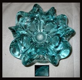 Aqua Blue Murano Glass Bowl; marked Murano  