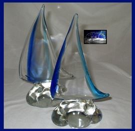 Pair of Marked Murano Glass Sailboats 