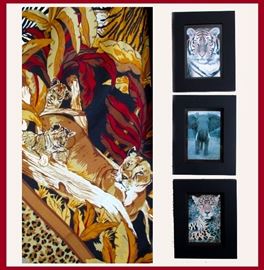 Wild Animal Print Scarf and 3 Small Framed Wild Animal Prints 