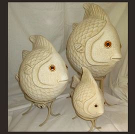 Set of 3 Cute Pottery Fish on Stands