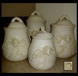 Unusual Cool Canister Set with High Relief Marked NK 