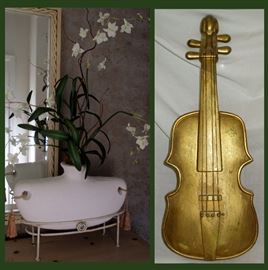 Large Vase on Stand and Decorative Violin 
