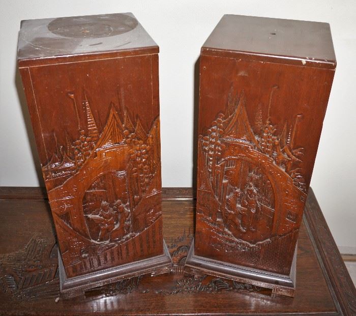 Pair of carved wooden lamp bases