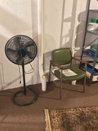 Floor fan and vintage chair