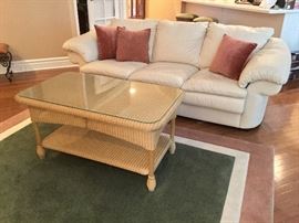 House of Denmark American leather company sofa set and Ethan Allen wicker coffee table