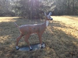 Full-Size Cement Deer Statues with Heavy Metal Base 