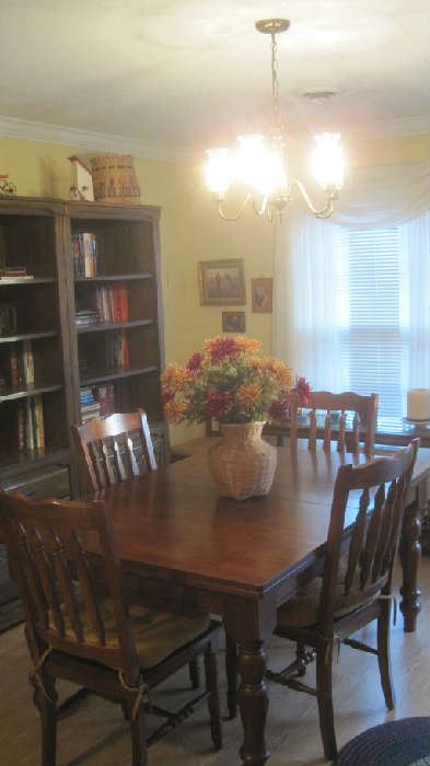 Dining table/ 1leaf/6 chairs, 3 pc. bookcase 