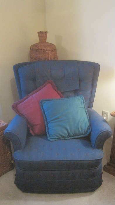 Upholstered blue recliner/pillows