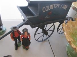 Metal Amish Figurines with wood and metal Wagon