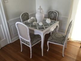 FRENCH GAME TABLE AND CHAIRS WITH CABRIOLE LEGS