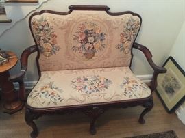 CONTEMPORARY GEORGIAN LOVESEAT WITH NEEDLEPOINT AND PETITPOINT UPHOLSTERY