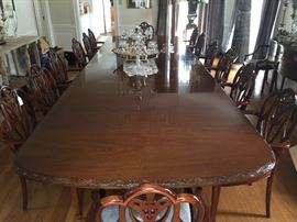 CONTEMPORARY GEORGIAN STYLE MAHOGANY BANQUET TABLE PURCHASED AT M. S. RAU IN NEW ORLEANS