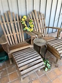 Two Matching Adirondack Chairs With Ottomans
