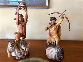 Tribal Spirits “Buffalo Hunter” & “Wolf Guide” Statues