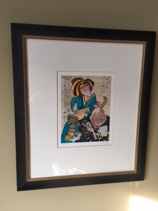 SALLY AND THE CAT by child prodigy George Pocheptsov;  print 16 1/2 x 19 3/4".   With frame measures 20 x 23 1/2"