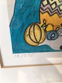 SALLY AND THE CAT by child prodigy George Pocheptsov;  print 16 1/2 x 19 3/4".   With frame measures 20 x 23 1/2"