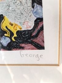 SALLY AND THE CAT by child prodigy George Pocheptsov;  print 16 1/2 x 19 3/4".   With frame measures 20 x 23 1/2"