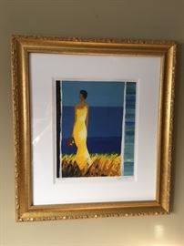 Parkwest Gallery Lithograph, STATUE OF GOLD.   Print measures 17 1/2 x 20 1/4".   With frame measures 22 x 24 1/2".   Has a slight warp in the triple mat on the top.