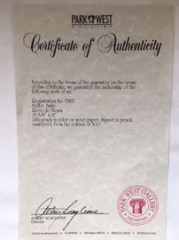 Parkwest Gallery Litrograph, ILLUSION OF FLOWERS by Emile Bellet.  Print measures 12 x 19 1/2".  with frame measures 18 1/2 x 21 1/4".