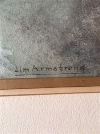 Original watercolor by Jim Armstrong, artist signed.  Print measures 27 1/2 x 21 1/2.  With frame, 30 x 23 3/4".