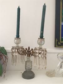 Pair of Crystal Drop Double Candlabras, Stueben Glassware