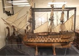 Lord Nelson 96 gun flagship Victoria on which Horatio Nelson, England's greatest naval hero, was killed,  His leadership defeated Napoleon's army at Trafalgar 1805.